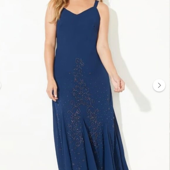 CATHERINES Masquerade Beaded Blue Sleeveless Maxi Gown size 24WP - Picture 1 of 8